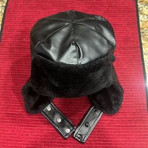 Faux fur hat with ears flaps button down